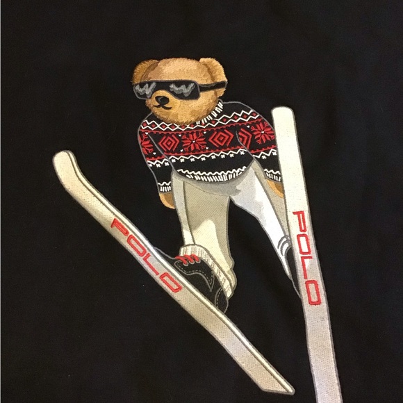 POLO RALPH LAUREN ICONIC BEAR W SKIS NWOT SZ 4X UNISEX BLACK SOFT KNIT - Picture 3 of 4